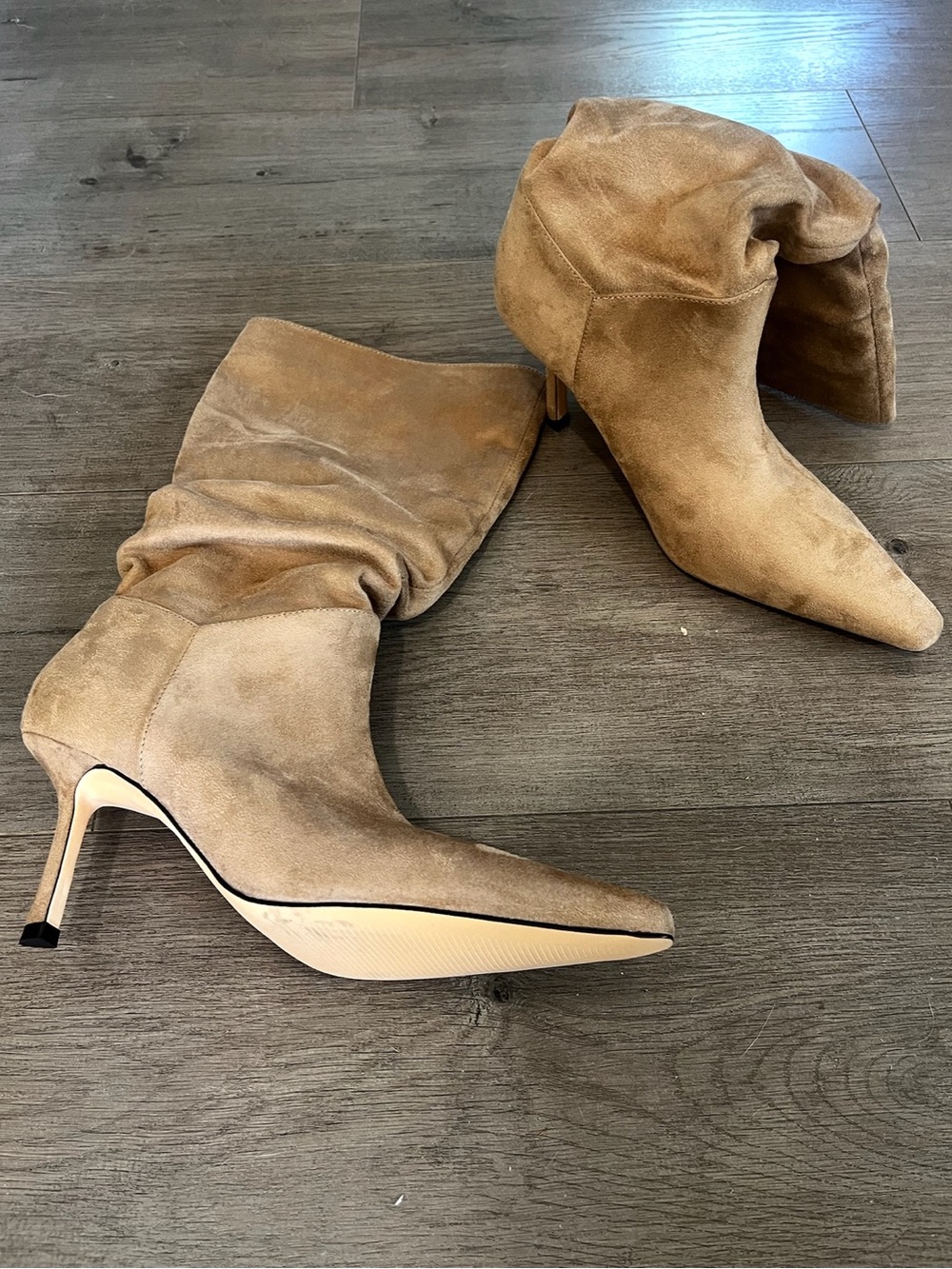 Princess Polly Tan Suede Pointed-Toe Slouch Ankle Boots